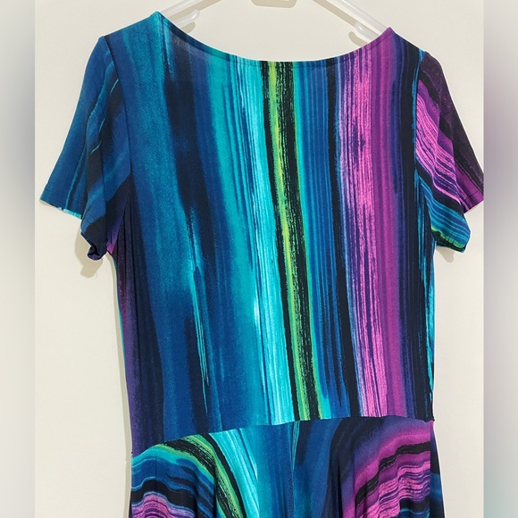 Nina Leonard Size Small Multicolour Stretch Midi Dress Short Sleeve - Picture 6 of 9
